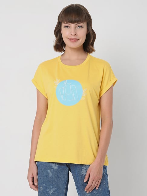 Vero Moda Yellow Printed T-Shirt