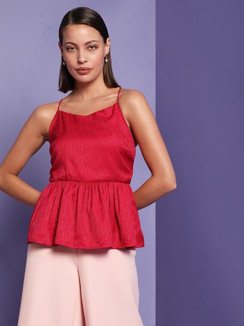 Vero Moda Red Self Design Peplum Top - Marquee Collection