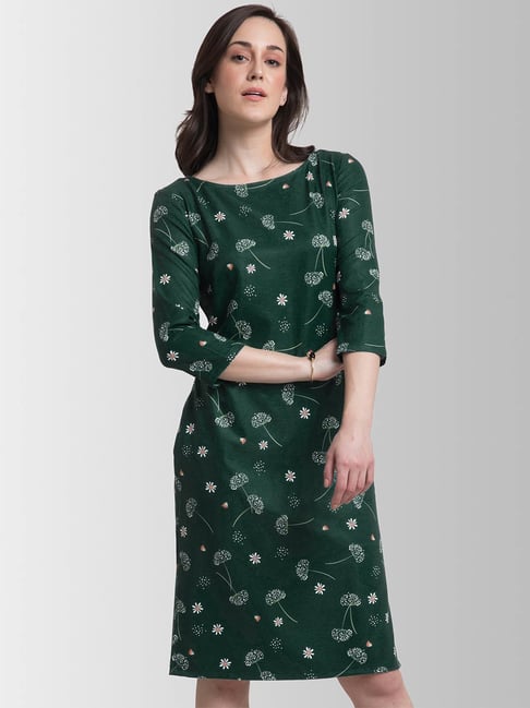 FableStreet Green Printed Shift Dress