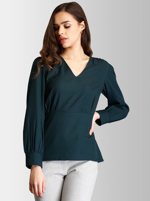 FableStreet Bottle Green Regular Fit Top Price in India
