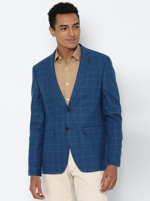 Buy Allen Solly Blue Slim Fit Checks Blazer for Mens Online Tata