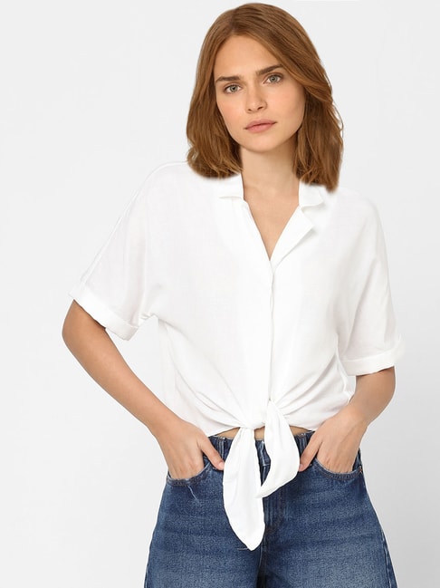 Vero Moda White Regular Fit Crop Shirt Price in India