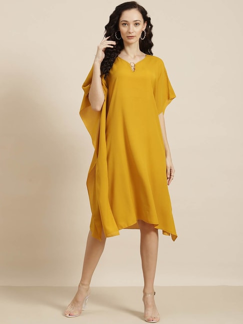 Qurvii Yellow Midi Shift Dress Price in India