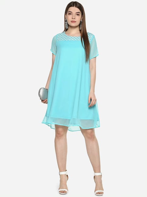 Qurvii Turquoise Embroidered A Line Dress-picture-37