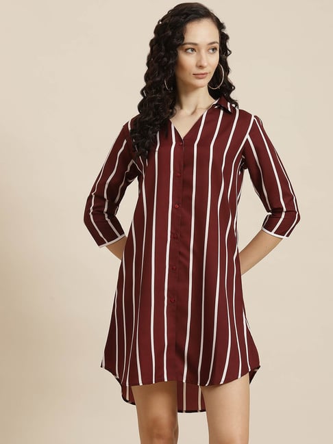 Maroon striped shirt hot sale dress