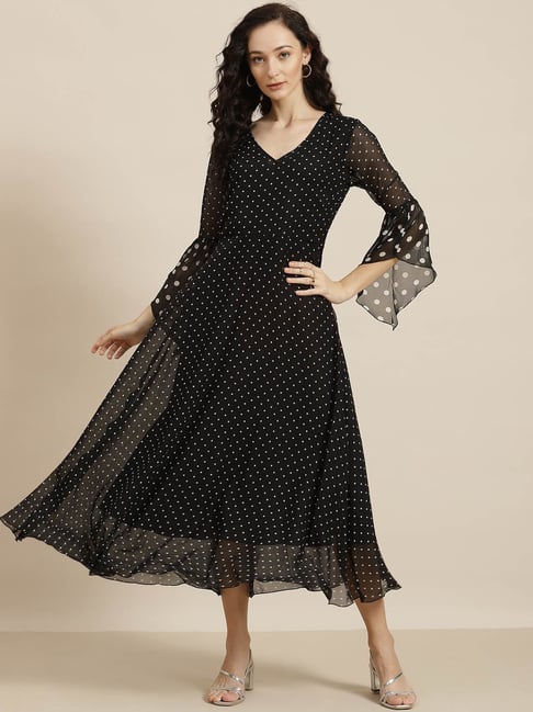 Qurvii Black & White Printed A Line Dress Price in India
