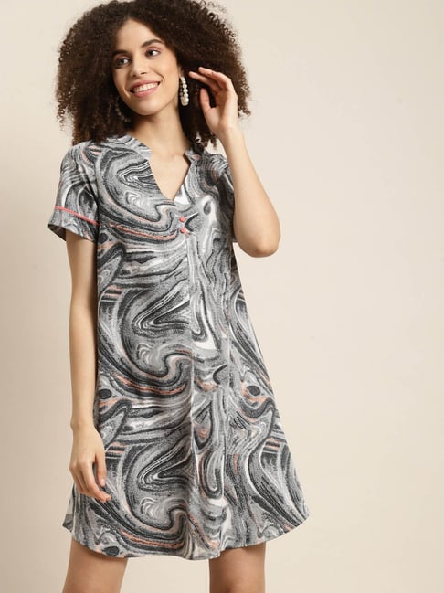 Qurvii Grey Printed A Line Dress Price in India
