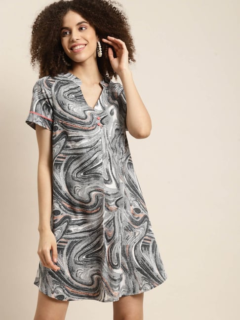 Qurvii Grey Printed A Line Dress-picture-21