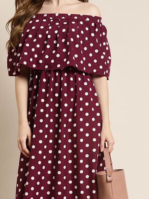 Buy Qurvii Burgundy Polka Dot Maxi Dress for Women Online @ Tata CLiQ
