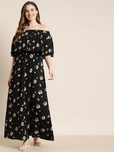Qurvii Black Floral Print Maxi Dress-picture-24