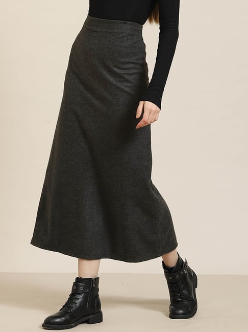 Qurvii Dark Grey Textured Skirt Price in India