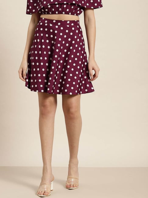 Qurvii Burgundy & White Polka Dot Skirt Price in India