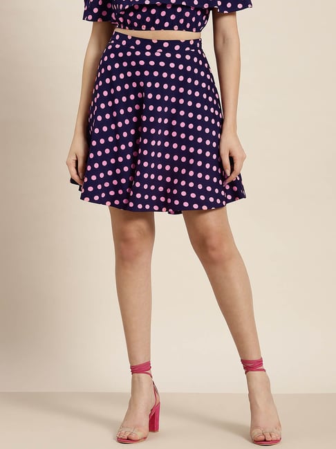 Qurvii Navy & Pink Polka Dot Skirt Price in India