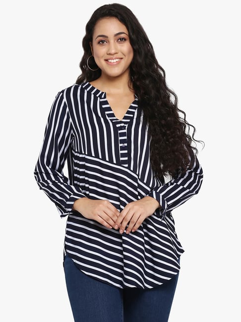 Qurvii Navy & White Striped Top