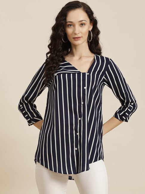 Qurvii Navy & White Striped Top