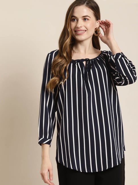 Qurvii Navy & White Striped Top