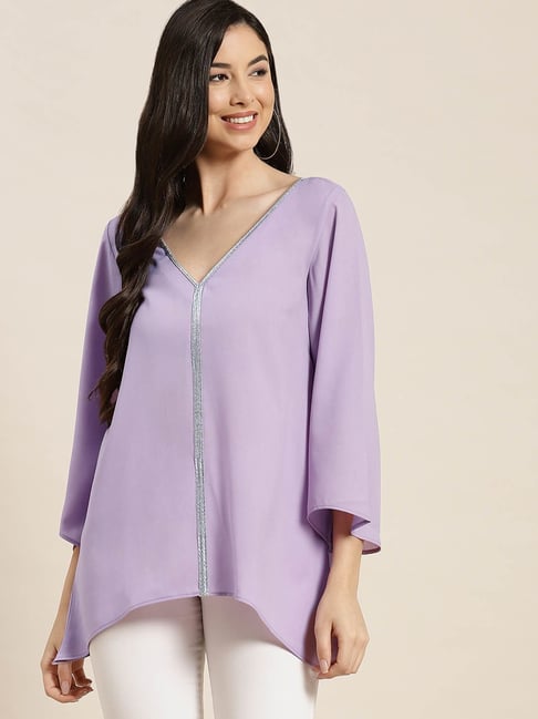 Qurvii Lavender Regular Fit Top-picture-22