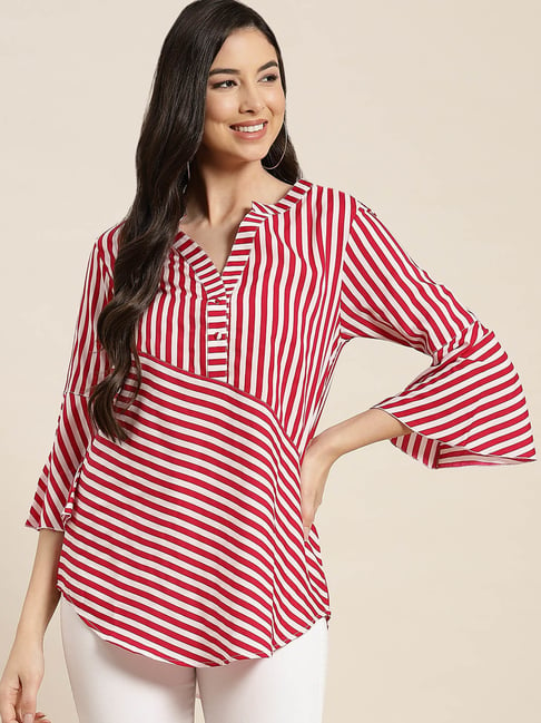 Qurvii Red & White Striped Top