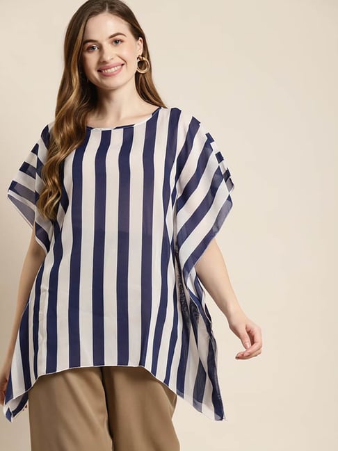 Qurvii Navy & White Striped Kaftan Top