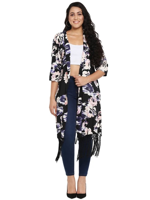 Qurvii Black Floral Print Shrug-picture-32