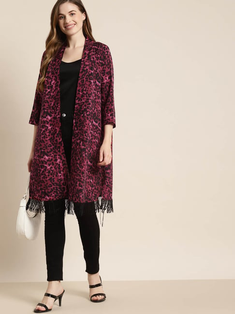 Qurvii Burgundy & Black Animal Print Shrug