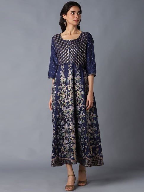 Aurelia Blue Floral Print Maxi Dress Price in India