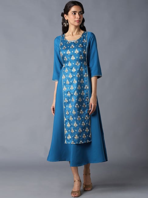 Aurelia Blue Floral Print A-Line Dress Price in India