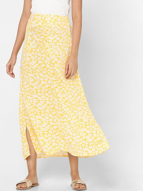 Vero Moda Yellow & White Floral Print Skirt Price in India