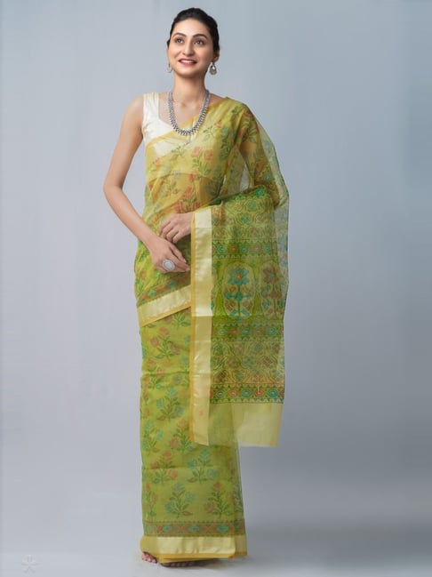 Unnati Silks Green Printed Saree With Unstitched Blouse Price in India