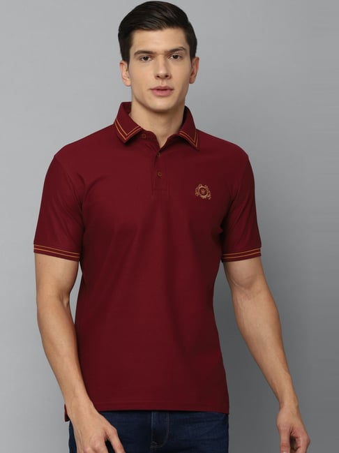 Buy Louis Philippe Maroon Cotton Regular Fit Polo T-Shirt for Mens