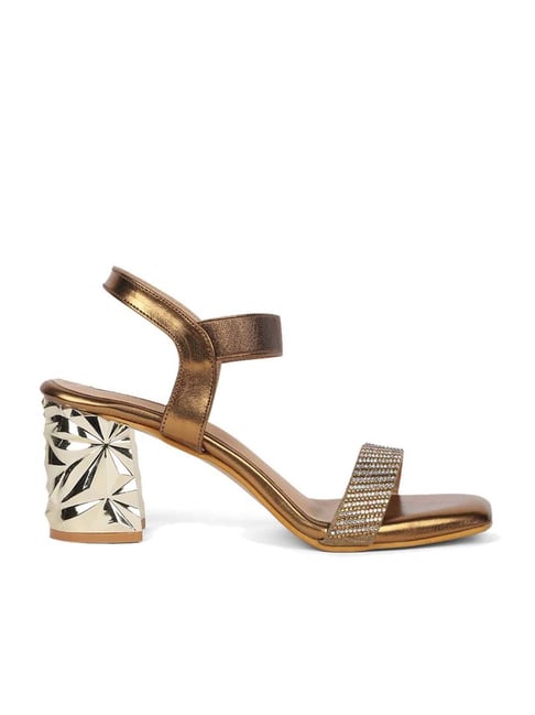 Metallic Mid Block Heel Strappy Sandals | boohoo