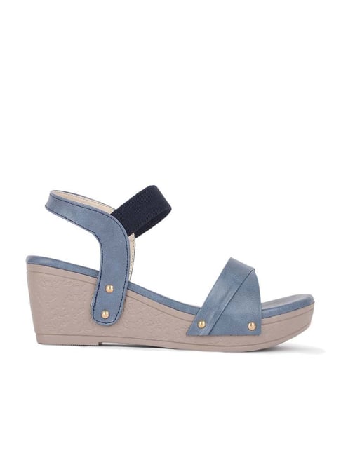 Buy Iconics Women s Blue Ankle Strap Wedges for Women at Best