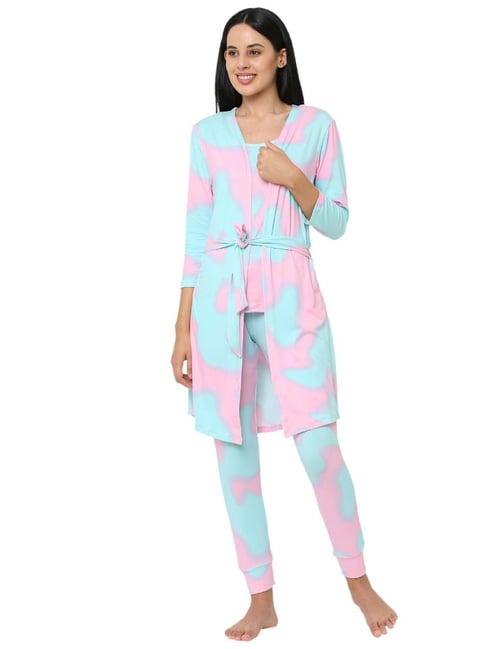 Sweet Dreams Multicolor Abstract Print Pajama Set With Robe-picture-24