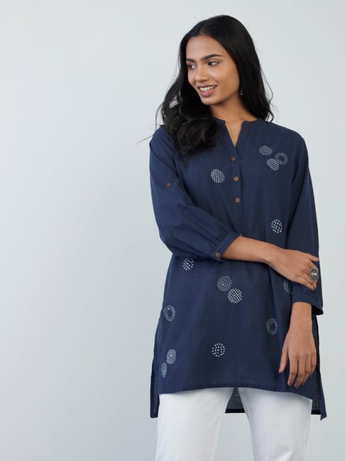 Utsa by Westside Indigo Embroidered High-Low Kurti Price in India