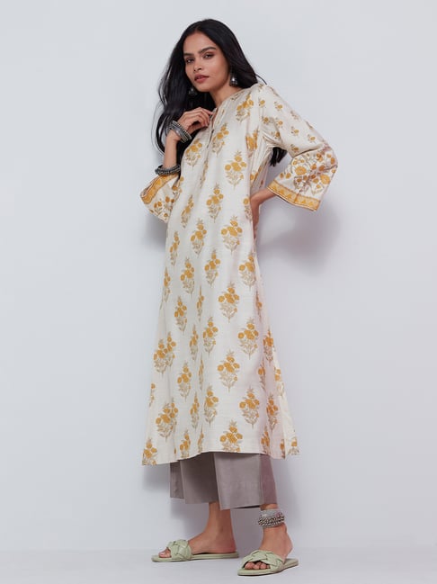 Zuba by Westside Yellow Floral Patterned A-Line Kurta Price in India