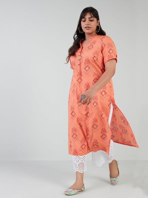 Diza Curves by Westside Orange Ikat Design Straight Kurta Price in India
