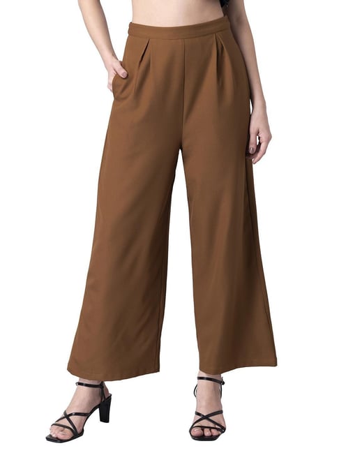 NEW LADIES WOMENS PLEATED PALAZZO TROUSERS FLARE LONG LEG TROUSER CREPE  PANTS | eBay
