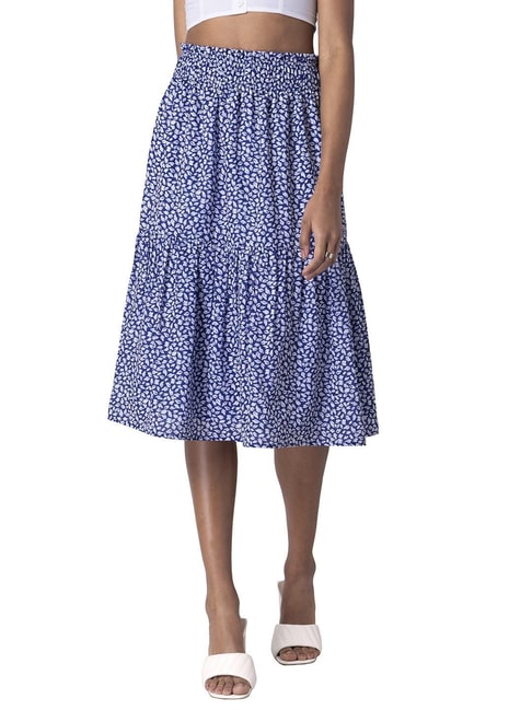 Faballey Blue Floral Midi Skirt Price in India