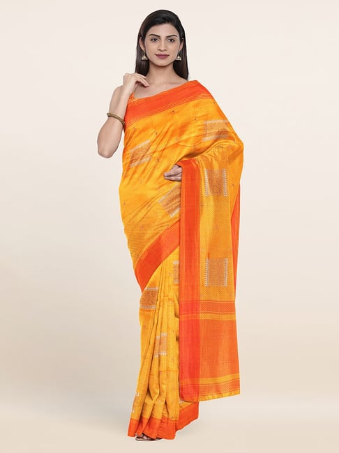 Pothys Yellow Silk Woven Saree With Unstitched Blouse Price in India