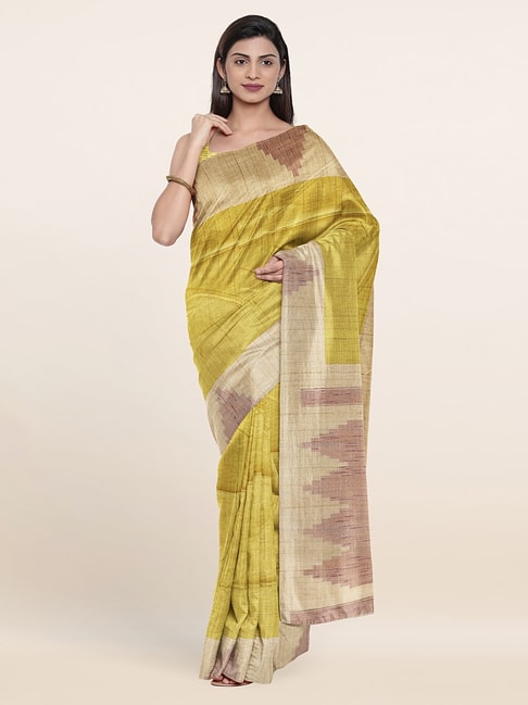 Pothys Green Silk Printed Saree With Unstitched Blouse Price in India