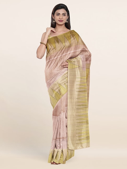 Pothys Pink Silk Printed Saree With Unstitched Blouse Price in India