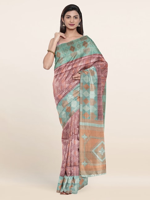 Pothys Pink Silk Printed Saree With Unstitched Blouse Price in India
