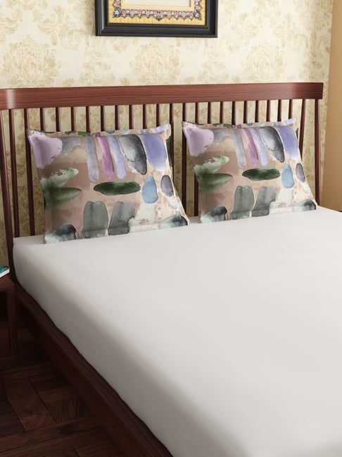 Petal Home Pebbles Abstract Beige 300 TC Cotton King Sized Pillow Covers - Set of 2