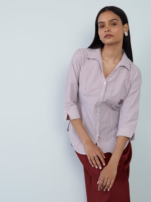 Wardrobe by Westside White and Red Striped Lucy Shirt Price in India