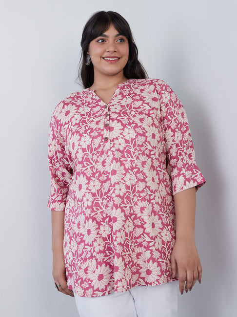 Diza Curves by Westside Pink Printed High-Low Kurti Price in India