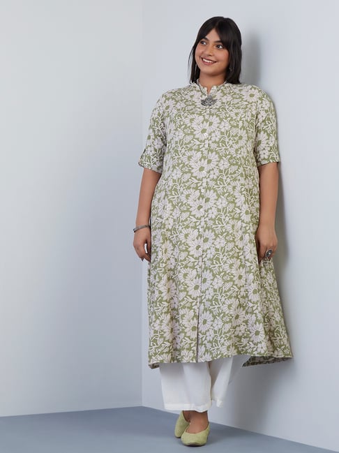 Diza Curves by Westside Green Printed A-Line Kurta Price in India