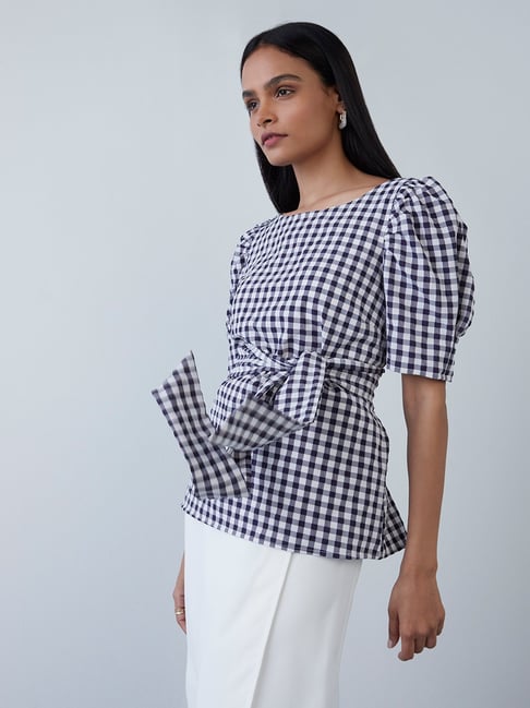Wardrobe by Westside Navy Checkered Top Price in India