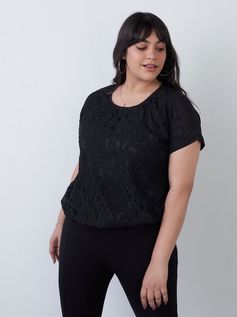 Gia Curves by Westside Black Lace Design Top Price in India