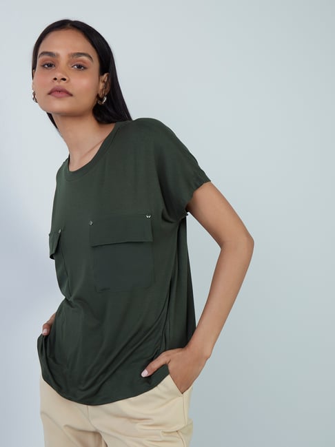 Wardrobe by Westside Olive Dolman-Sleeved T-Shirt Price in India