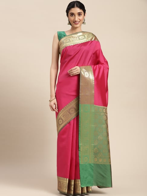 Banarasi Silk Works Pink Silk Woven Saree With Unstitched Blouse-picture-30